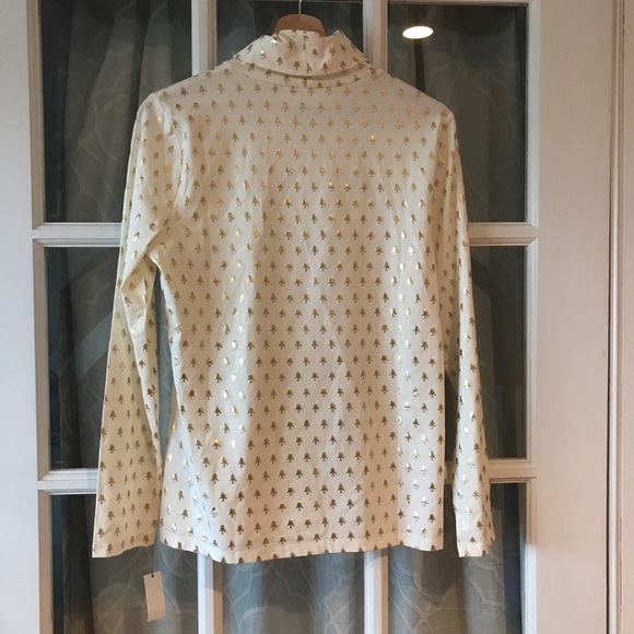 NWT! Talbots Tee Christmas trees size M long sleeve white and gold turtleneck - Picture 3 of 9